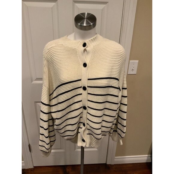 Alex Mill Cream & Navy Striped Button Back Sweater, Size XL $150 Size XL - Picture 11 of 12